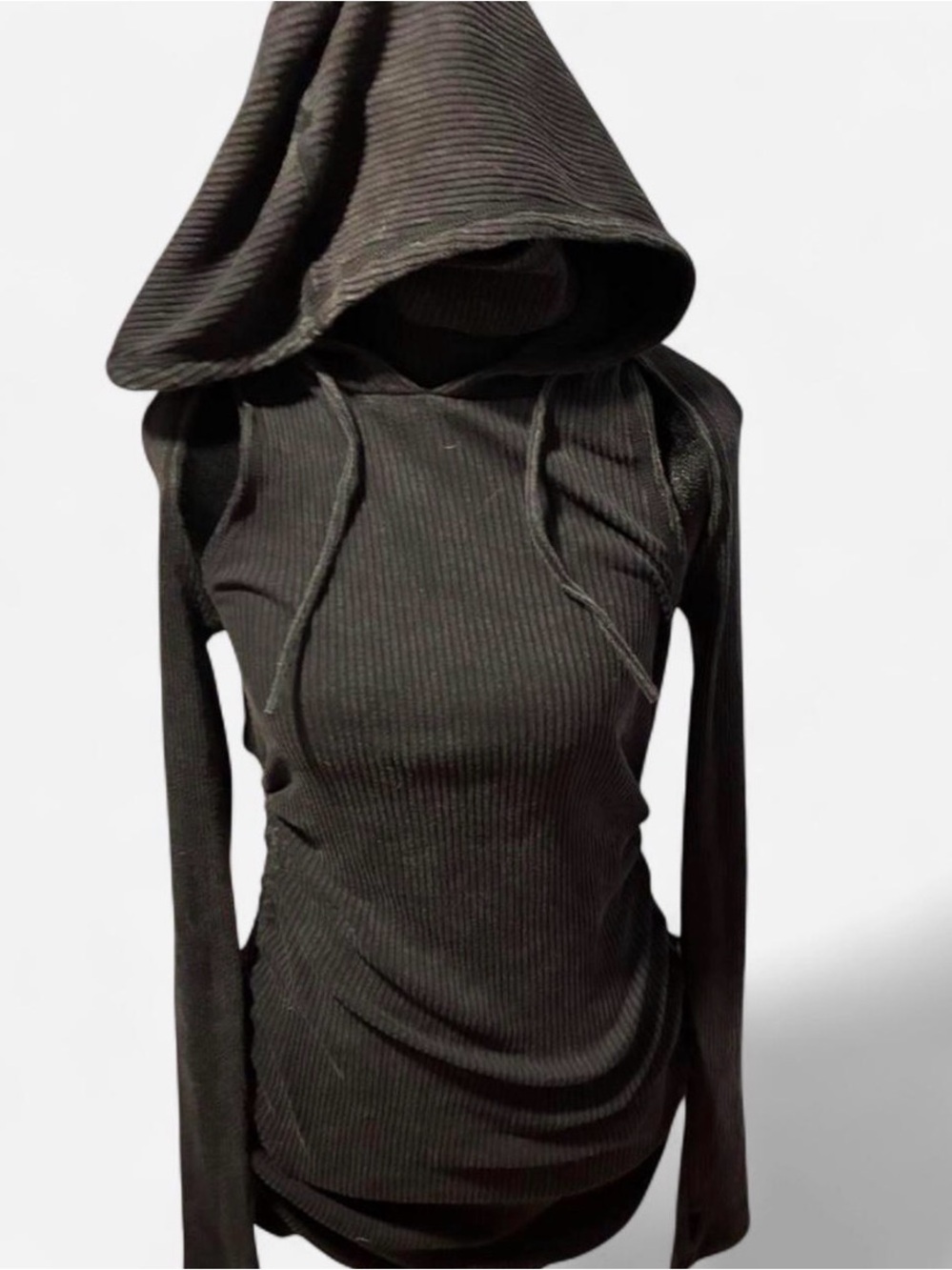 Black hooded long sleeve dress with cut out detail